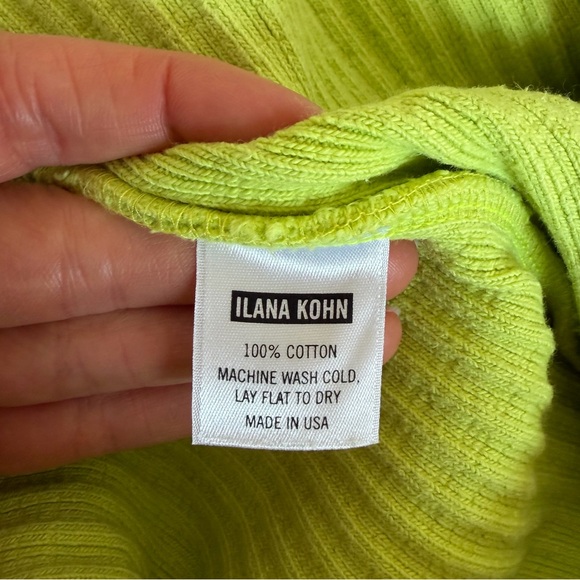 Ilana Kohn 100% Cotton Green Ribbed Turtleneck Midi Dress Size 3 / Large - Picture 6 of 8